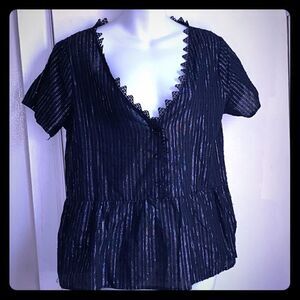 🌸 Black Blouse with Silver Stripes-M